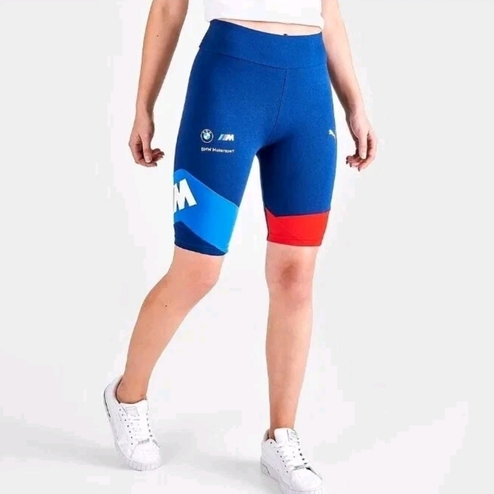 Puma x BMW Motorsport Statement Bike Legging Shorts Womens Sz XS Blue 533444 04